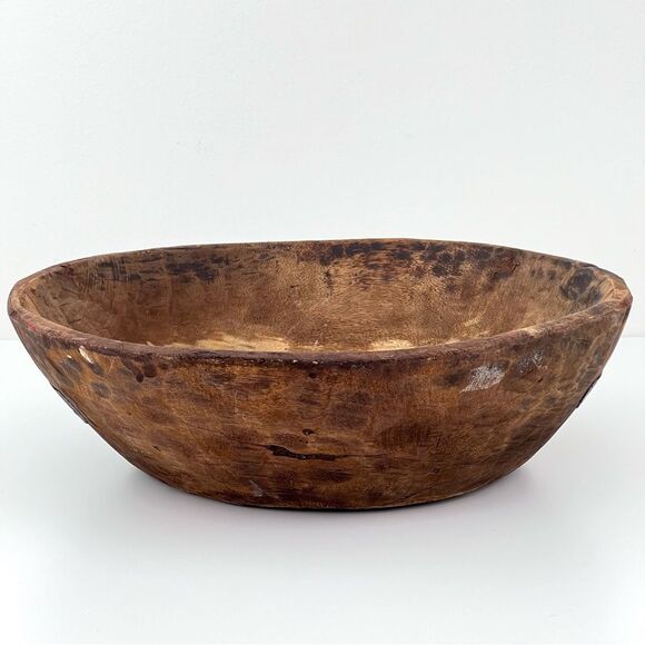 Antique Wooden Dough Kneading Round Parat Bowl Original Old Hand Carved - Picture 2 of 12